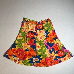 ‘August Silk’ 100% Silk Vintage Tropical Floral Flare Resort Skirt, Size 8